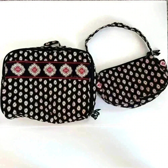 Vera Bradley Black/Red Paisley Makeup Case and Small Shoulder Bag - Picture 1 of 16